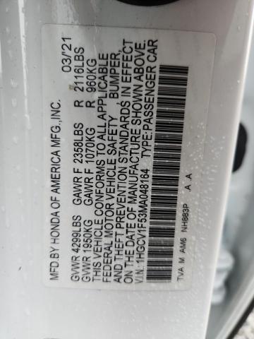 2021 Honda Accord მანქანა იყიდება აუქციონზე, vin: 1HGCV1F53MA048164, აუქციონის ნომერი: 62245606