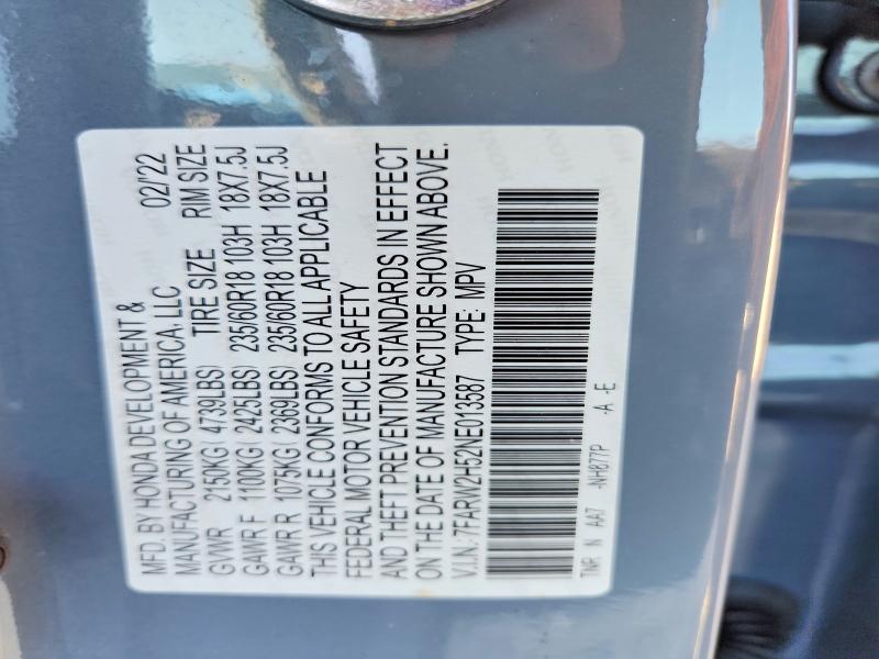 Aukcja sprzedaży 2022 Honda Cr-v, vin: 7FARW2H52NE013587, numer aukcji: 62877776