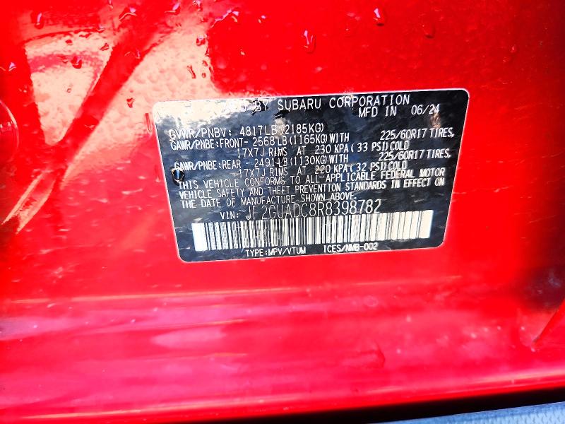 63010726 :رقم المزاد ، JF2GUADC8R8398782 vin ، 2024 Subaru Crosstrek مزاد بيع