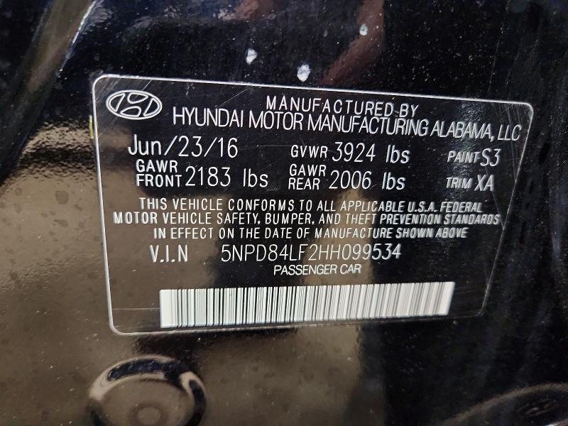 Aukcja sprzedaży 2017 Hyundai Elantra, vin: 5NPD84LF2HH099534, numer aukcji: 62131826