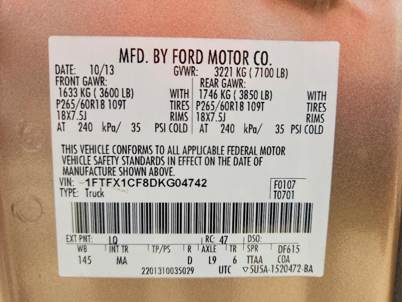 Продажа на аукционе авто 2013 Ford F150, vin: 1FTFX1CF8DKG04742, номер лота: 62829466