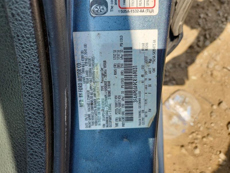 Aukcja sprzedaży 2012 Ford Fusion, vin: 3FAHP0JA9CR169031, numer aukcji: 62217036