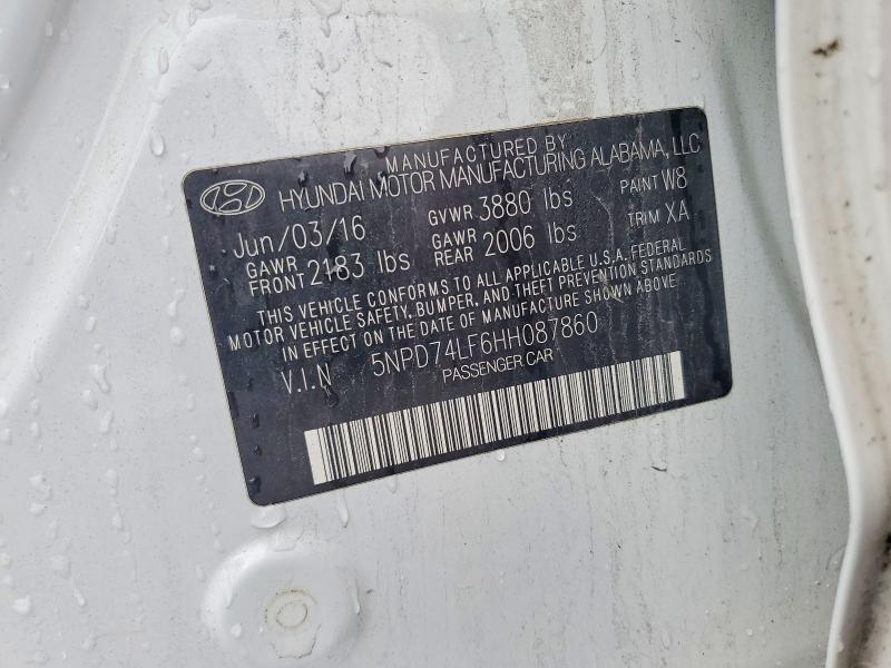 62225366 :رقم المزاد ، 5NPD74LF6HH087860 vin ، 2017 Hyundai Elantra مزاد بيع