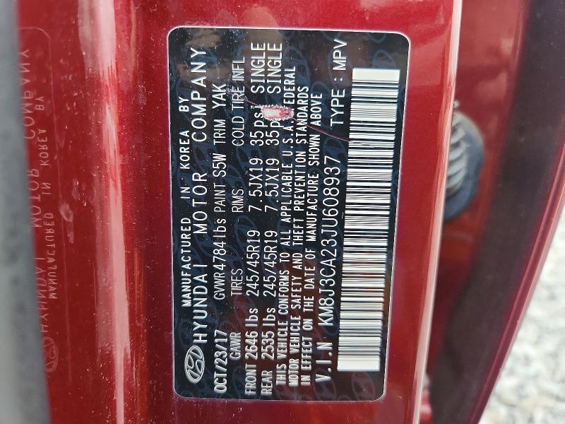 59888346 :رقم المزاد ، KM8J3CA23JU608937 vin ، 2018 Hyundai Tucson مزاد بيع
