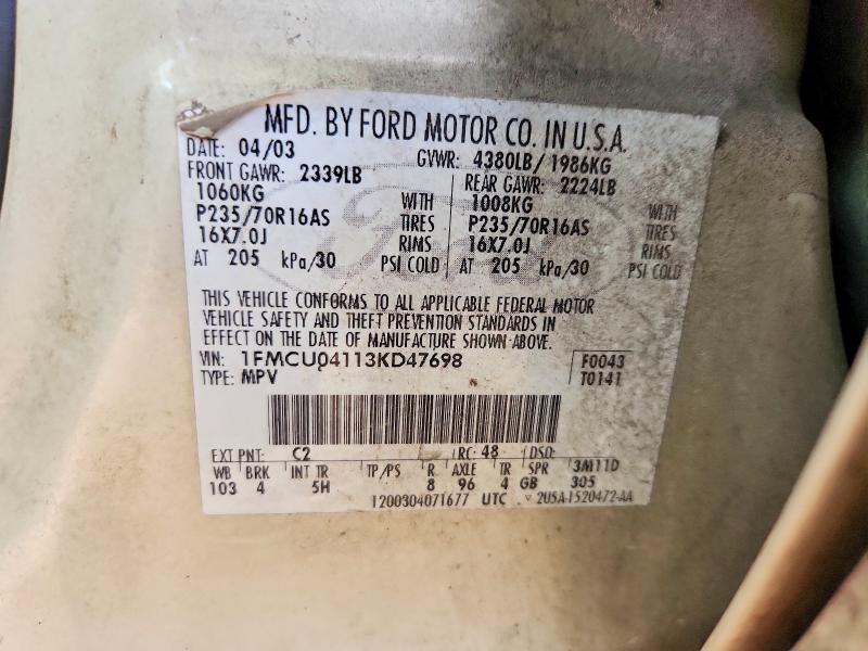 Продажа на аукционе авто 2003 Ford Escape, vin: 1FMCU04113KD47698, номер лота: 61581916