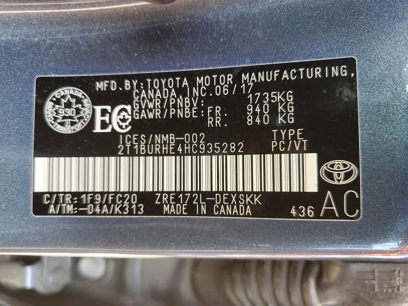 Aukcja sprzedaży 2017 Toyota Corolla, vin: 2T1BURHE4HC935282, numer aukcji: 60118486