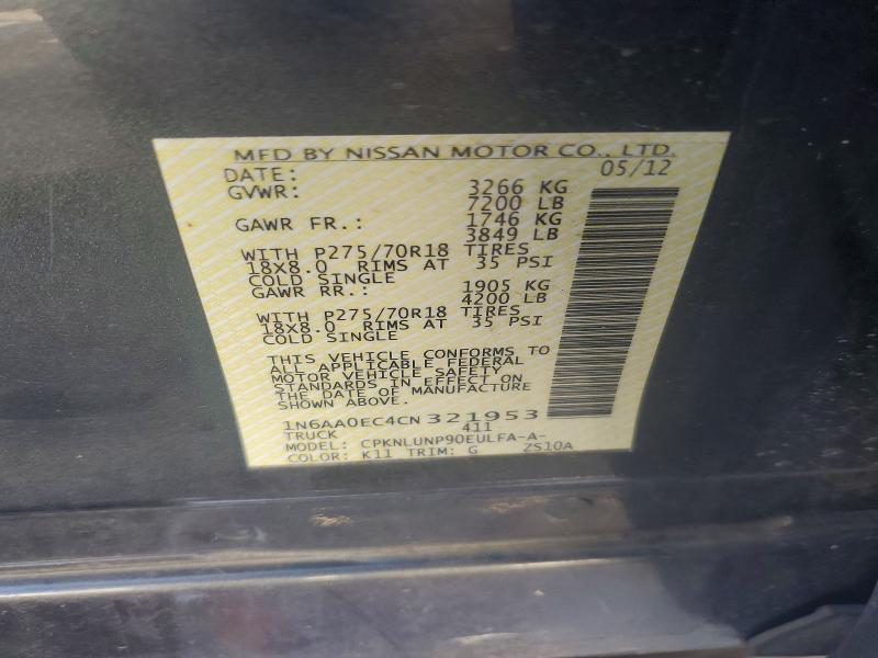 2012 Nissan Titan მანქანა იყიდება აუქციონზე, vin: 1N6AA0EC4CN321953, აუქციონის ნომერი: 60365436