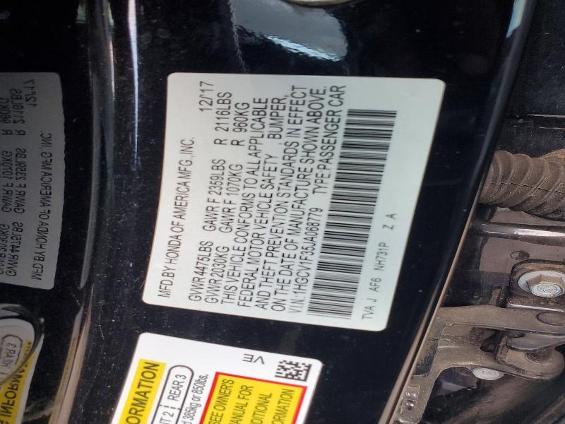 61612876 :رقم المزاد ، 1HGCV1F35JA068779 vin ، 2018 Honda Accord مزاد بيع