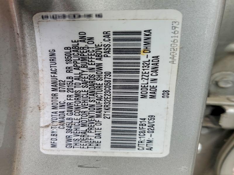 Aukcja sprzedaży 2003 Toyota Corolla Matrix, vin: 2T1KR32E23C058730, numer aukcji: 59773746