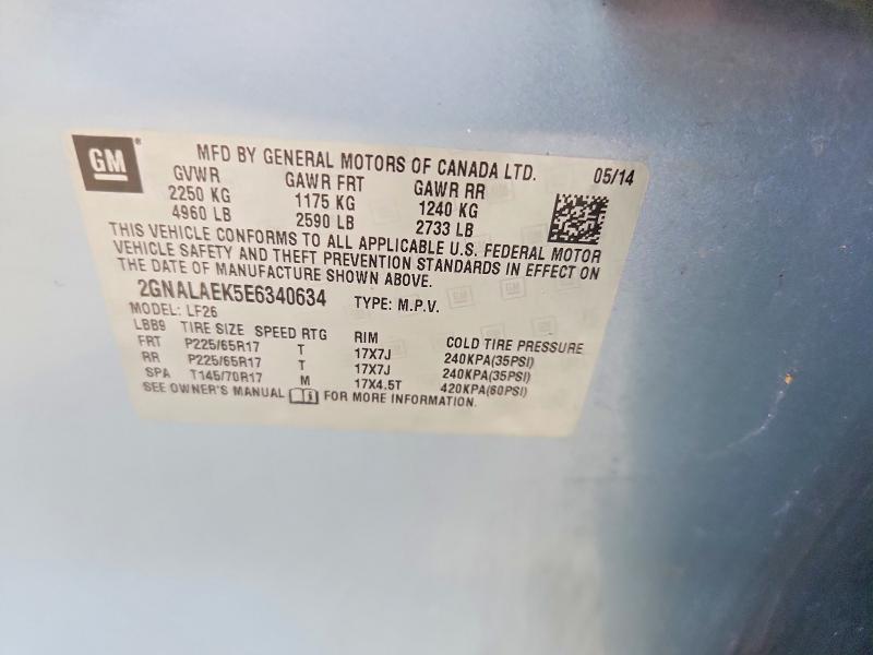 62873586 :رقم المزاد ، 2GNALAEK5E6340634 vin ، 2014 Chevrolet Equinox مزاد بيع
