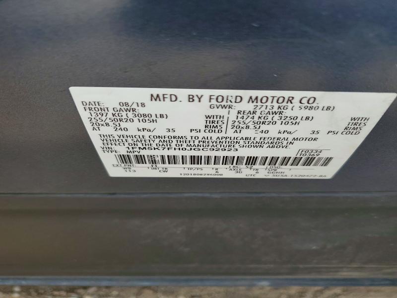 Продажа на аукционе авто 2018 Ford Explorer, vin: 1FM5K7FH0JGC92923, номер лота: 59628306
