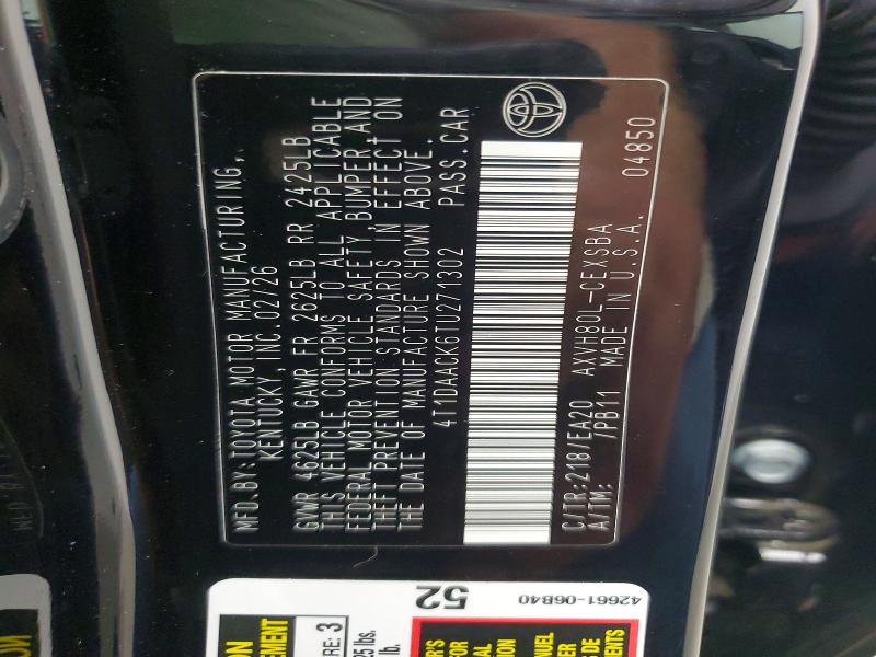 60395696 :رقم المزاد ، 4T1DAACK6TU271302 vin ، 2026 Toyota Camry مزاد بيع