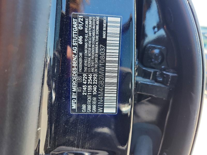62299626 :رقم المزاد ، W1N4M4GB2MW108037 vin ، 2021 Mercedes-benz Glb مزاد بيع