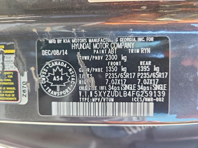 2015 Hyundai Santa Fe Sport მანქანა იყიდება აუქციონზე, vin: 5XYZUDLB4FG259139, აუქციონის ნომერი: 58523556