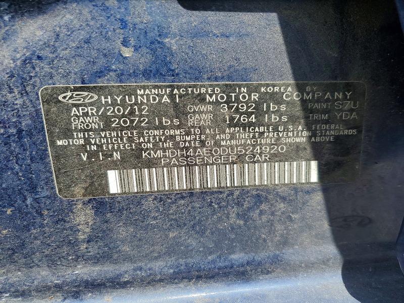 Aukcja sprzedaży 2013 Hyundai Elantra, vin: KMHDH4AE0DU524920, numer aukcji: 61245476