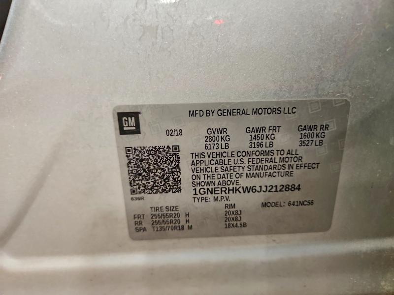 Продаж на аукціоні авто 2018 Chevrolet Traverse, vin: 1GNERHKW6JJ212884, номер лоту: 61671206