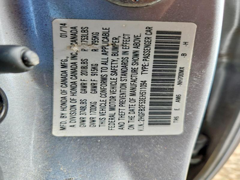 Продаж на аукціоні авто 2014 Honda Civic, vin: 2HGFB2F53EH511094, номер лоту: 61542816