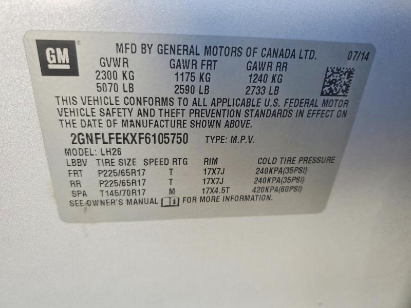 60160036 :رقم المزاد ، 2GNFLFEKXF6105750 vin ، 2015 Chevrolet Equinox مزاد بيع
