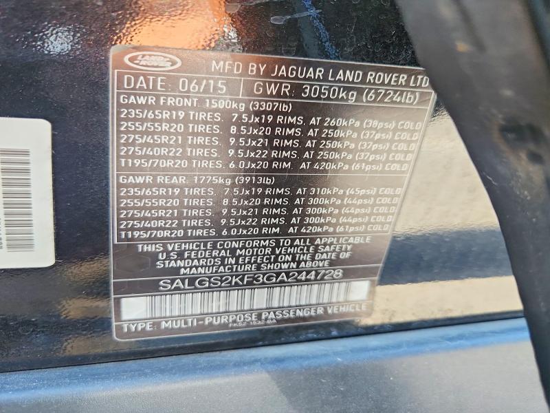 Продажа на аукционе авто 2016 Land Rover Range Rover, vin: SALGS2KF3GA244728, номер лота: 58157606