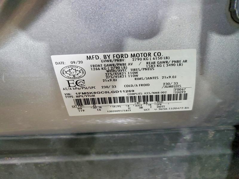 2020 Ford Explorer მანქანა იყიდება აუქციონზე, vin: 1FM5K8GC0LGD11269, აუქციონის ნომერი: 61713106