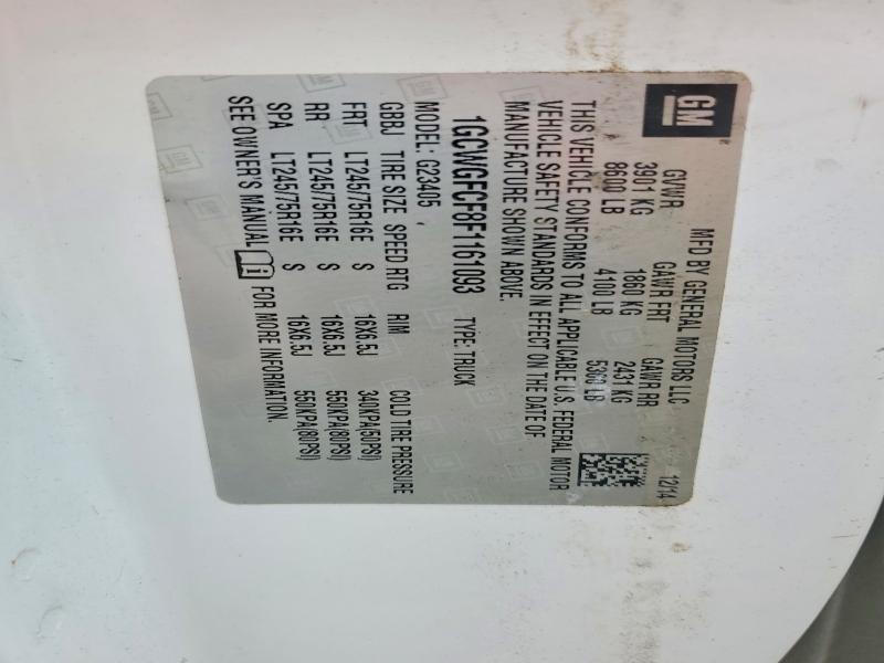 Продажа на аукционе авто 2015 Chevrolet Express G2500, vin: 1GCWGFCF8F1161093, номер лота: 60874656