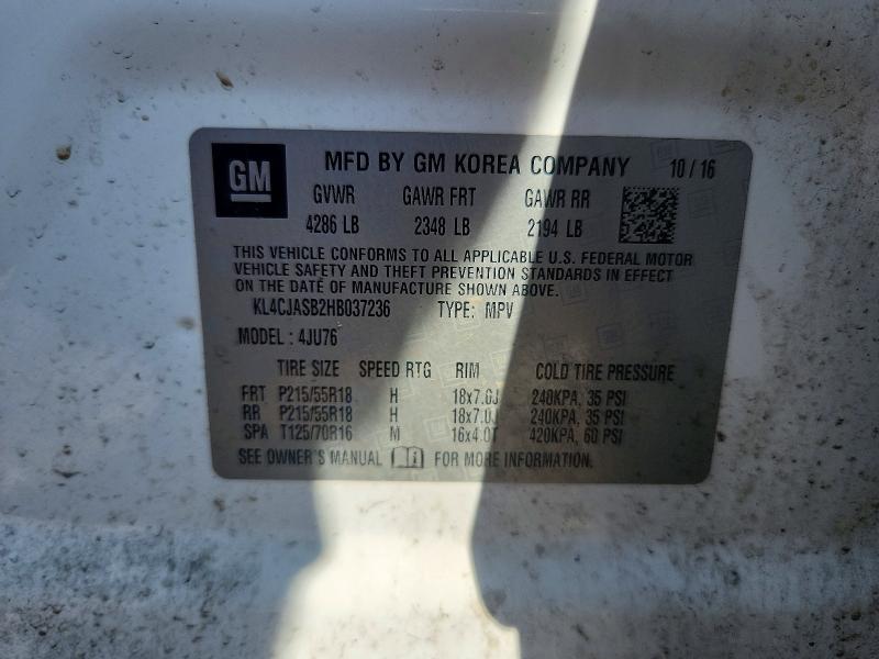 Aukcja sprzedaży 2017 Buick Encore, vin: KL4CJASB2HB037236, numer aukcji: 59811316