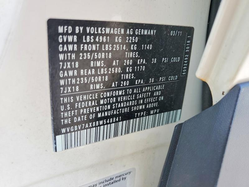 Aukcja sprzedaży 2011 Volkswagen Tiguan, vin: WVGBV7AX8BW548841, numer aukcji: 59661496
