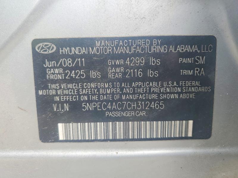 2012 Hyundai Sonata მანქანა იყიდება აუქციონზე, vin: 5NPEC4AC7CH312465, აუქციონის ნომერი: 61089216
