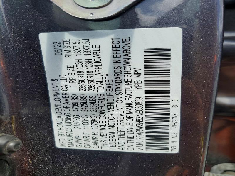 2022 Honda Cr-v მანქანა იყიდება აუქციონზე, vin: 7FARW2H83NE030859, აუქციონის ნომერი: 61056746