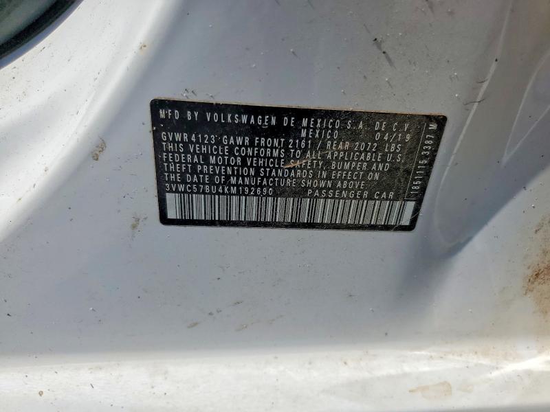 2019 Volkswagen Jetta მანქანა იყიდება აუქციონზე, vin: 3VWC57BU4KM192690, აუქციონის ნომერი: 58597426