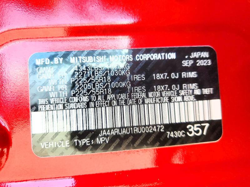 60140556 :رقم المزاد ، JA4ARUAU1RU002472 vin ، 2024 Mitsubishi Outlander Sport مزاد بيع
