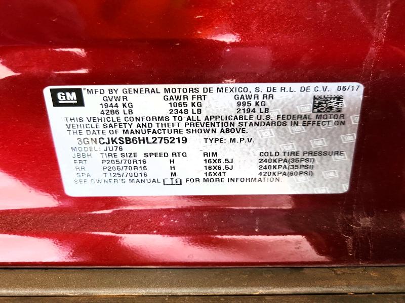 59742496 :رقم المزاد ، 3GNCJKSB6HL275219 vin ، 2017 Chevrolet Trax مزاد بيع
