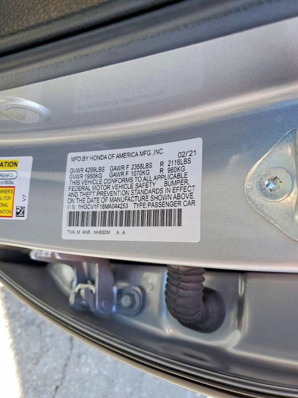 63516716 :رقم المزاد ، 1HGCV1F18MA044253 vin ، 2021 Honda Accord مزاد بيع