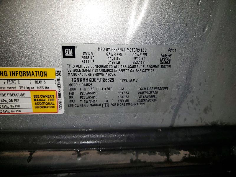 2015 Chevrolet Traverse მანქანა იყიდება აუქციონზე, vin: 1GNKRHKD0FJ186825, აუქციონის ნომერი: 61305566