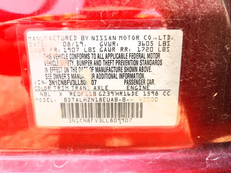 Aukcja sprzedaży 2020 Nissan Versa, vin: 3N1CN8FV3LL809907, numer aukcji: 62912186