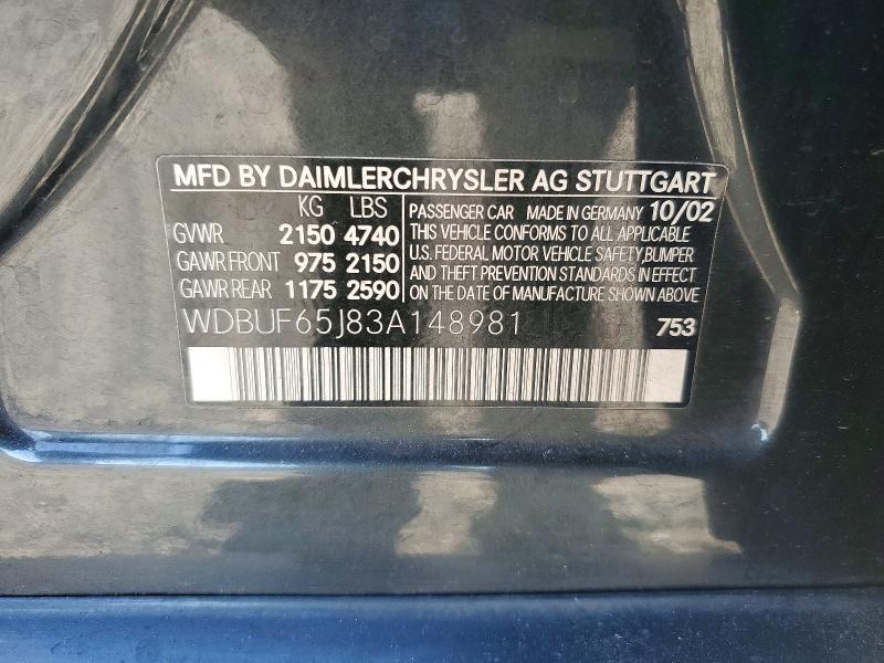 Продажа на аукционе авто 2003 Mercedes-benz E, vin: WDBUF65J83A148981, номер лота: 62648766