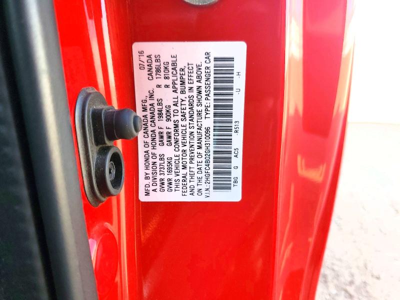 Aukcja sprzedaży 2016 Honda Civic, vin: 2HGFC4B02GH310096, numer aukcji: 59992166
