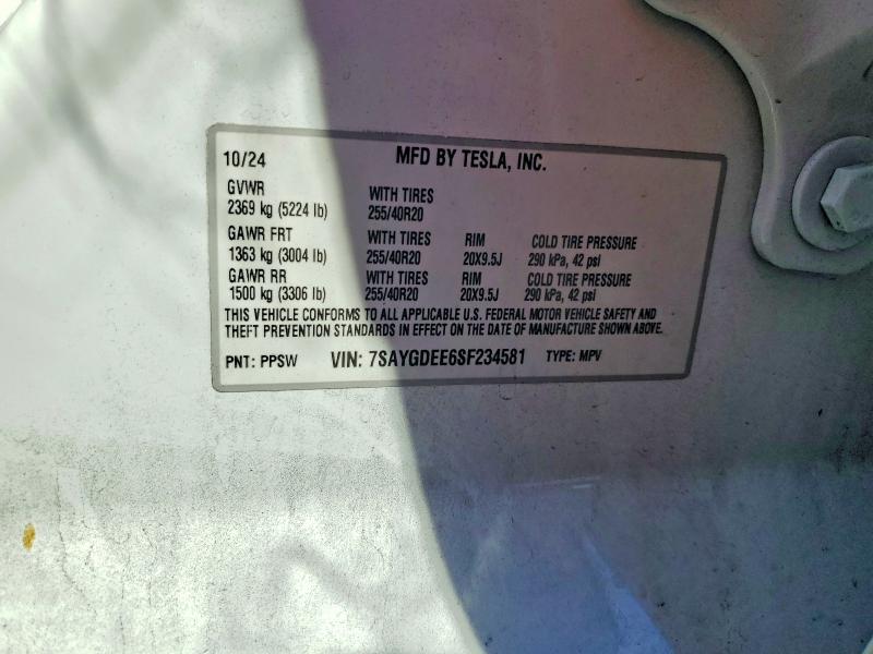 Продаж на аукціоні авто 2025 Tesla Model Y, vin: 7SAYGDEE6SF234581, номер лоту: 62516936