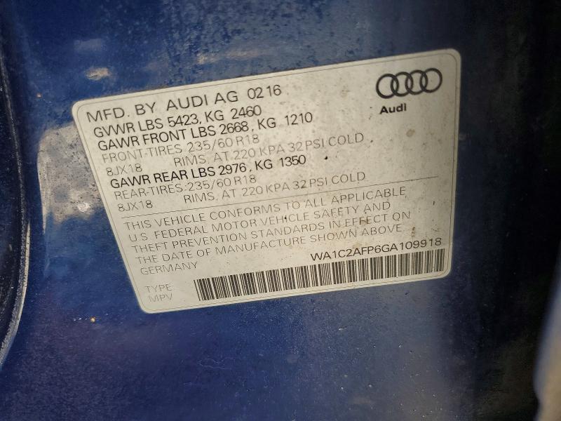 Aukcja sprzedaży 2016 Audi Q5, vin: WA1C2AFP6GA109918, numer aukcji: 62412656