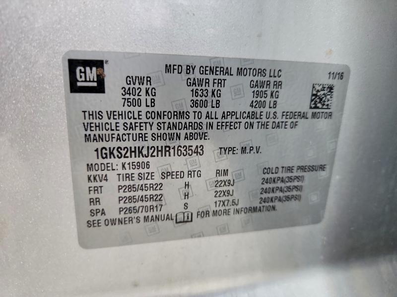 61554096 :رقم المزاد ، 1GKS2HKJ2HR163543 vin ، 2017 Gmc Yukon Xl مزاد بيع