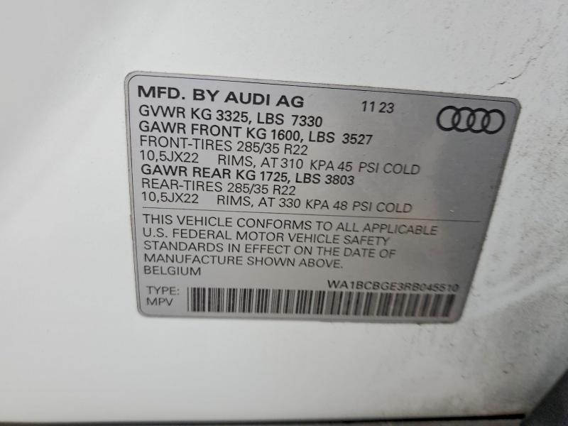Aukcja sprzedaży 2024 Audi Sq8 E-tron, vin: WA1BCBGE3RB045510, numer aukcji: 59883676