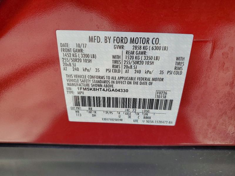 Aukcja sprzedaży 2018 Ford Explorer, vin: 1FM5K8HT4JGA04330, numer aukcji: 62987076