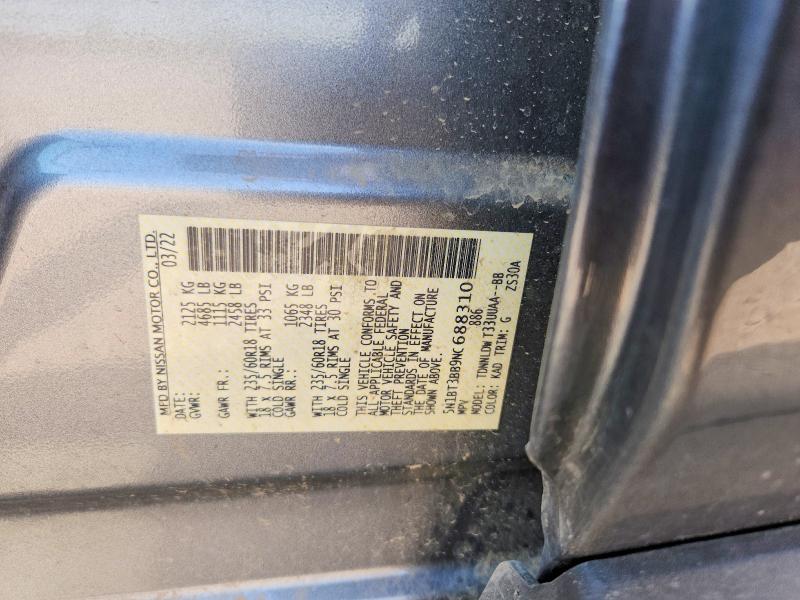 2022 Nissan Rogue მანქანა იყიდება აუქციონზე, vin: 5N1BT3BB9NC688310, აუქციონის ნომერი: 62816256