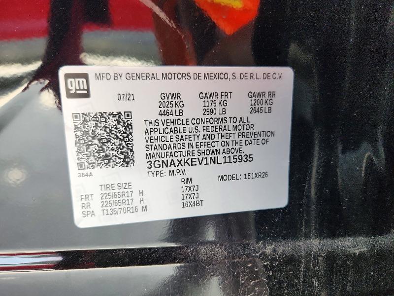 Продаж на аукціоні авто 2022 Chevrolet Equinox, vin: 3GNAXKEV1NL115935, номер лоту: 62867766