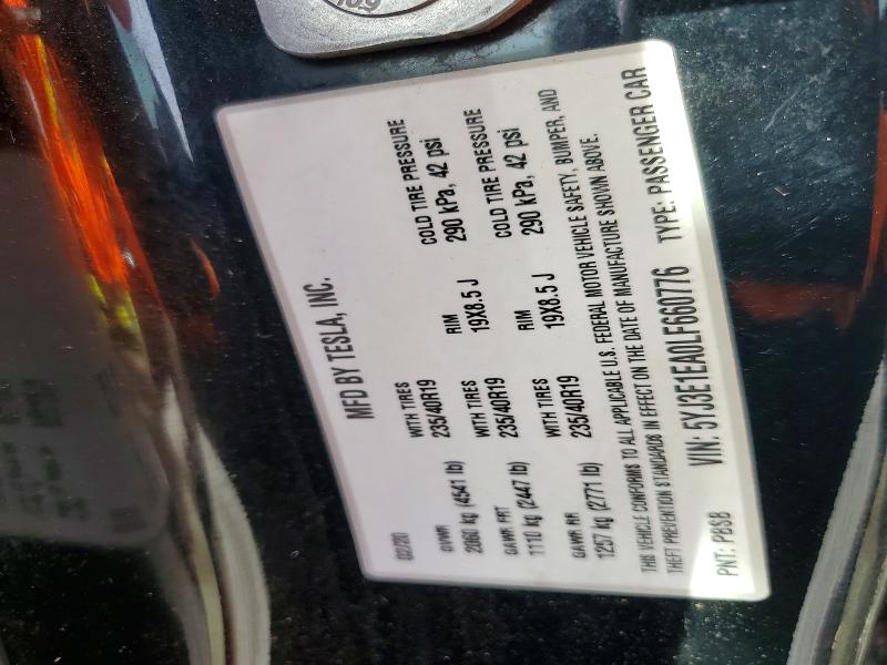 2020 Tesla Model 3 მანქანა იყიდება აუქციონზე, vin: 5YJ3E1EA0LF660776, აუქციონის ნომერი: 62079376