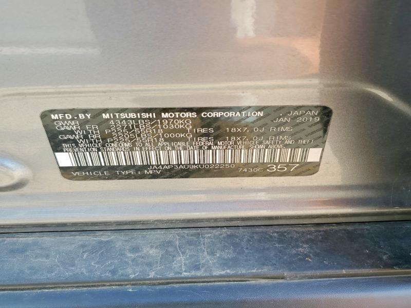 62770786 :رقم المزاد ، JA4AP3AU9KU022250 vin ، 2019 Mitsubishi Outlander Sport مزاد بيع