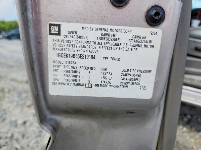 2005 Chevrolet Silverado მანქანა იყიდება აუქციონზე, vin: 1GCEK19B45E210184, აუქციონის ნომერი: 59111716