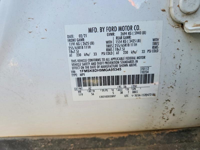 61638836 :رقم المزاد ، 1FMSK8DH9MGA95345 vin ، 2021 Ford Explorer مزاد بيع
