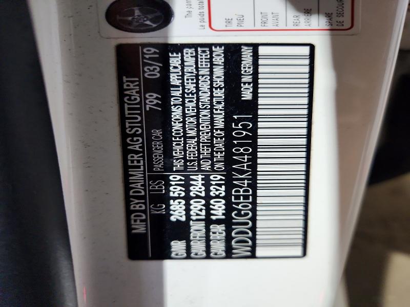 59326966 :رقم المزاد ، WDDUG6EB4KA481951 vin ، 2019 Mercedes-benz S مزاد بيع