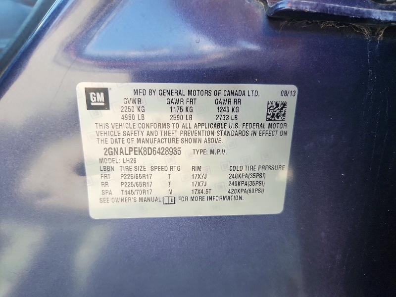 Aukcja sprzedaży 2013 Chevrolet Equinox, vin: 2GNALPEK8D6428935, numer aukcji: 61371456